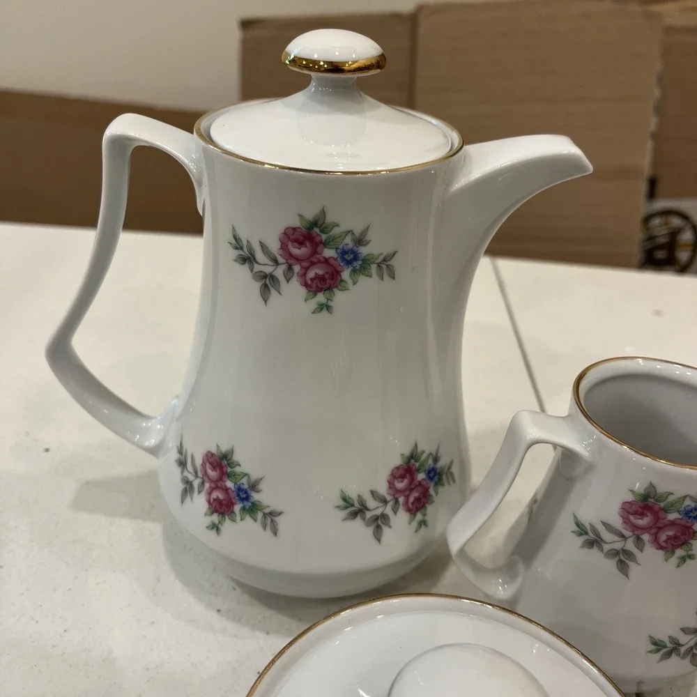 JLMENAU Graf Von Henneberg Childrens Doll Floral Porcelain Tea Set Teapot 6 Cups